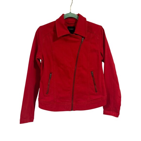 Liverpool Red Denim Moto Jacket Size S NWOT - Picture 1 of 7
